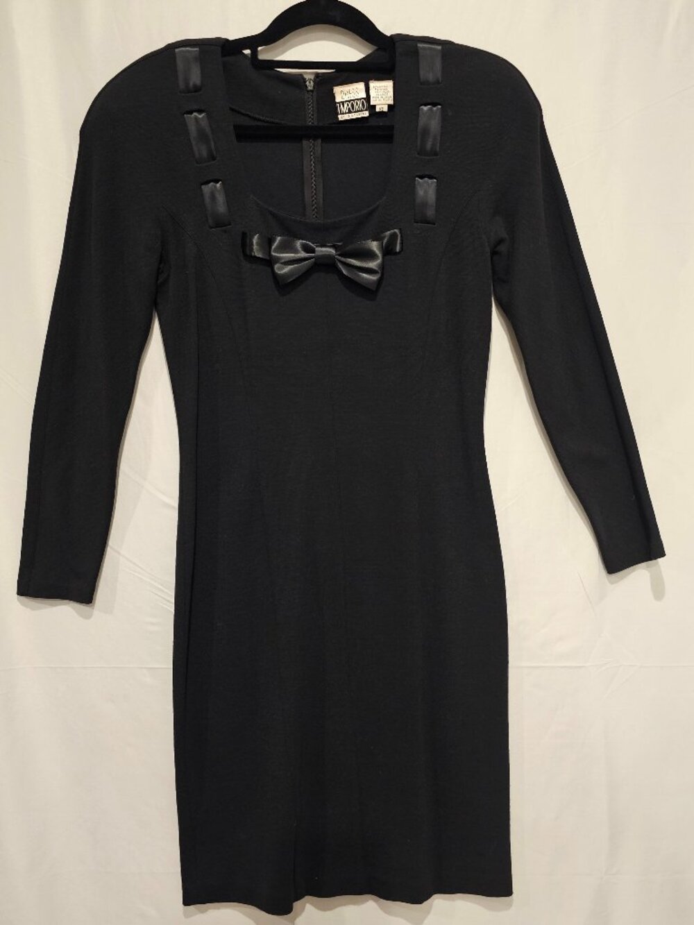 Vintage Oleg Cassini Emporio Black Long Sleeve Dress Women's Size 10 Cocktail